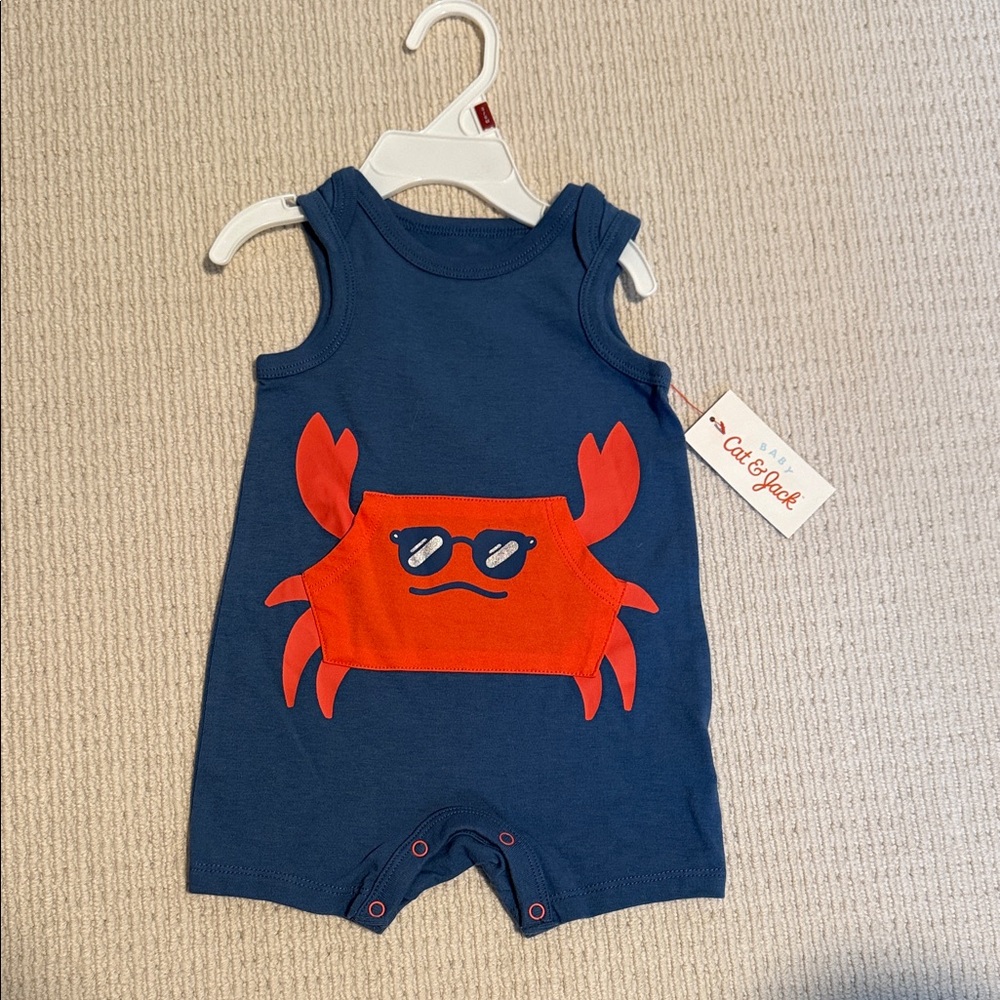 NWT Cat & Jack Blue Romper with Orange Crab